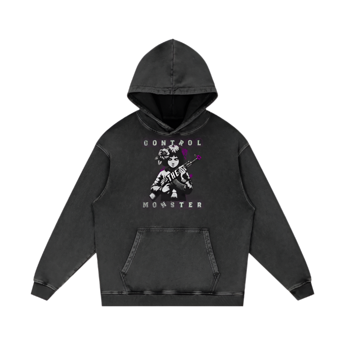 CONTROL THE MONSTER Acid Wash Oversize Hoodie